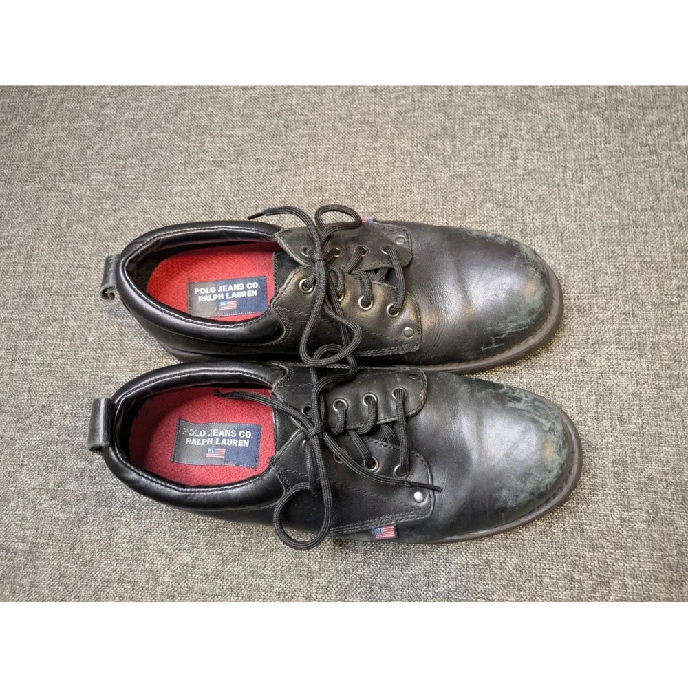 Ralph Lauren Polo Jeans Black Leather Lace Up shoes Men's 10.5 D AAM17690 Fair